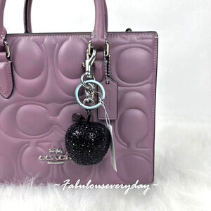 Coach Crystal Apple Bag Charm In Silver/Black CCD29